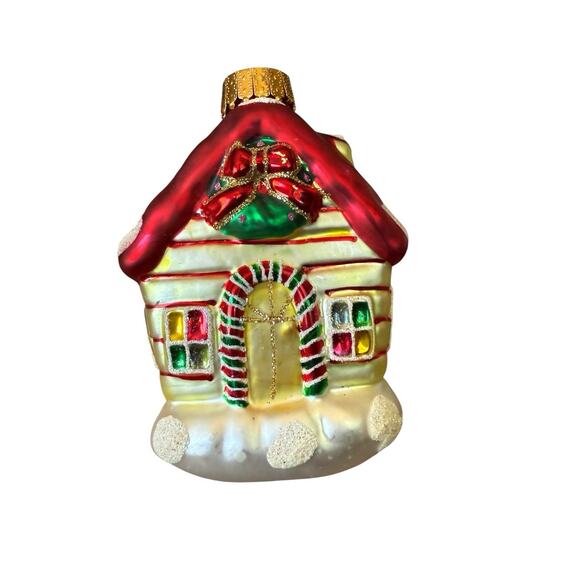 Christmas Village House Ornament Glass Embellished UT Wreath Glitter - Picture 1 of 9